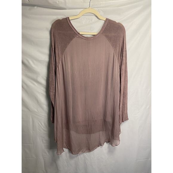 NWT Temp Paris 100% Silk Pullover Hi-low Blouse Lined Long Sleeve Mauve Large - Picture 2 of 4